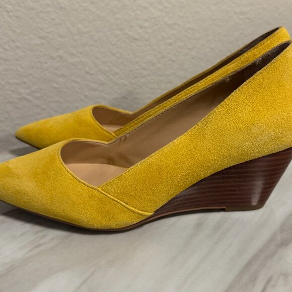 Franco Sarto Suede Wedge Wood Heel Pumps, size 6.5, Yellow - Picture 3 of 5